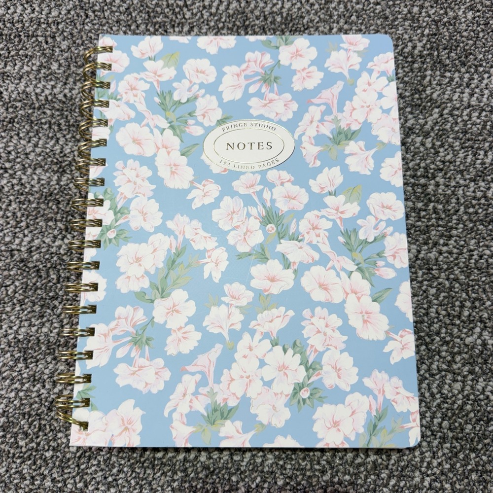 Fringe Studio Blue Floral Spiral Notebook 192 Lined Pages Gold Wire Journal